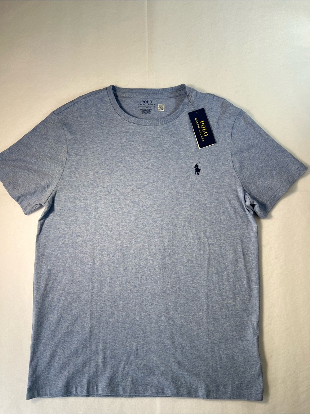 Polo Ralph Lauren Custom Slim Fit Blue Heather Tee Large NWT Pony Logo